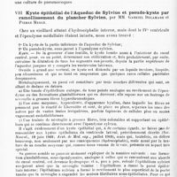 0048 - Page 44 - Société de neurologie de Paris. Séance du 30 juin 1910. Communications et présentations. VII. Sur les épendymites aiguës, par MM. G. Delamare et P. Merle / VIII. Kyste épithélial de l'Aqueduc de Sylvius et pseudo-kyste par ramollissement du plancher Sylvien, par MM. Gabriel Delamare et Pierre Merle