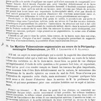 0049 - Page 45 - Société de neurologie de Paris. Séance du 30 juin 1910. Communications et présentations. VIII. Kyste épithélial de l'Aqueduc de Sylvius et pseudo-kyste par ramollissement du plancher Sylvien, par MM. Gabriel Delamare et Pierre Merle / IX. La myélite tuberculeuse segmentaire au cours de la péripachy-méningite tuberculeuse, par MM. J. Lhermitte et B. Klarfeld