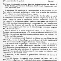 0093 - Page 89 - Analyses. Neurologie. Études spéciales. Moelle. Un symptôme nouveau du tabes ataxique (le signe du diaphragme). Le syndrome radiologique de la maladie de Duchenne, par A. Varet. Progrès médical... / Intervention chirurgicale dans les traumatismes du rachis et de la moelle, par Sencert... XXIIe Congrès français de chirurgie...