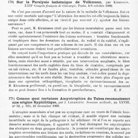 0098 - Page 94 - Analyses. Neurologie. Études spéciales. Dystrophies. La myasthenia gravis. La doctrine myopathique des symptômes, par Cesare Frugoni... La Presse médicale... / Sur la paralysie ischémique de Volkmann, par Kirmisson. XXIIe Congrès français de chirurgie... / Comme quoi certaines amyotrophies du tables reconnaissent une origine syphilitique, par J. Lhermitte. Semaine médicale...