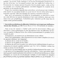 0125 - Page 121 - Société de neurologie de Paris. Séance du 7 juillet 1910. Communications et présentations. IV. Bi-spasme facial. Alcoolisation des branches de division du nerf facial, par MM. Sicard et Marcel Bloch (Présentation du malade) / V. Sur le retrait réflexe du membre inférieur provoqué par la flexion forcée des orteils, par MM. Pierre Marie et Foix (Présentation de malades)