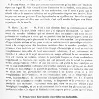 0127 - Page 123 - Société de neurologie de Paris. Séance du 7 juillet 1910. Communications et présentations. V. Sur le retrait réflexe du membre inférieur provoqué par la flexion forcée des orteils, par MM. Pierre Marie et Foix (Présentation de malades) / VI. Syndrome cérébello-choréiforme infantile, par MM. Pierre Marie et E. Joltrain (Présentation de malade)