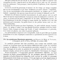 0195 - Page 191 - Analyses. Psychiatrie. Études spéciales. Psychoses organiques. Une manifestation prodromique singulière d'épilepsie idiopathique, par Alfred Gordon... The Journal of the American medical Association... / Le syndrome paralysie générale, par Rémond... et Voivenel. L'Encéphale...