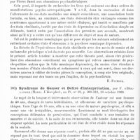 0198 - Page 194 - Analyses. Psychiatrie. Études spéciales. Psychoses constitutionnelles. Obsessions et psychose maniaque dépressive, par G. Deny et René Charpentier. L'Encéphale... / Syndrome de Ganser et délire d'interprétation, par F. d'Hollander... L'Encéphale...