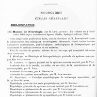 0350 - Page 346 - Analyses. Neurologie. Études générales. Bibliographie. Manuel de neurologie, par M. Lewandowsky... Berlin, Springer, éditeur, 1910