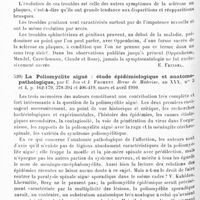 0414 - Page 410 - Analyses. Neurologie. Études spéciales. Moelle. Les troubles sphinctériens et génitaux dans la sclérose en plaques, par Cohen. Thèse de Paris... 1910... / La poliomyélite aiguë : étude épidémiologique et anatomo-pathologique, par E. Job et J. Froment. Revue de médecine...