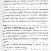 0423 - Page 419 - Analyses. Neurologie. Études spéciales. Dystrophies. Atrophie généralisée de la face et de la région sus-ombilicale du corps, avec pseudo-hypertrophie de la région pelvienne et des membres inférieurs, par A. Pic et Gardère. Lyon méd... / Quelques notions fondamentales sur la rétraction musculaire ischémique de Volkmann, par André Binet... Revue de chirurgie...