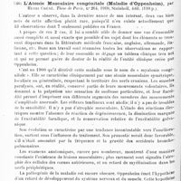 0424 - Page 420 - Analyses. Neurologie. Études spéciales. Dystrophies. Quelques notions fondamentales sur la rétraction musculaire ischémique de Volkmann, par André Binet... Revue de chirurgie... / L'atonie musculaire congénitale (Maladie d'Oppenheim), par Henri Chéné. Thèse de Paris... 1910...