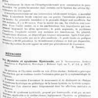 0429 - Page 425 - Analyses. Neurologie. Études spéciales. Glandes vasculaires sanguines. Du goitre exophtalmique. Son traitement chirurgical, par Valère Widehen. Thèse de Paris... 1910... / Névroses. Hystérie et syndrome hystéroïde, par A. Austregesilo. Archivos Brasileiros de Psychiatria, Neurologia e Medicina legal...