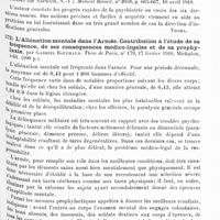 0433 - Page 429 - Analyses. Psychiatrie. Études générales. Bibliographie. La psychiatrie et le praticien de médecine générale, par Paul-B. Brooks... Medical Record... / L'aliénation mentale dans l'armée. Contribution à l'étude de sa fréquence, de ses conséquences médico-légales et de sa prophylaxie, par Gabriel Bouchaud. Thèse de Paris... 1910... / La psychiatrie dans l'armée, par Haury. Revue de médecine...