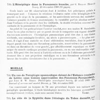 0502 - Page 498 - Analyses. Neurologie. Études spéciales. Cerveau. De la parasymbolie et de la paraphasie transcorticale, par Bekhtereff. Revue (russe) de psychiatrie de neurologie et de psychologie expérimentale... / L'hémiplégie dans la pneumonie franche, par G. Bellot. Thèse de Nancy... 1909... / Moelle. Un cas de paraplégie spasmodique datant de l'enfance (maladie de Little) sans lésions appréciables des faisceaux pyramidaux, par John H. W. Rhein. Philadelphia neurological Society... The Journal of nervous and mental Disease... / Le rôle de la syphilis dans l'étiologie du tabes dorsalis, par P. Spillmann et M. Perrin. La Province médicale...