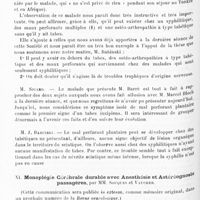 0614 - Page 610 - Société de neurologie de Paris. Séance du 1er décembre 1910. X. Maux perforants multiples et arthropathie tarsienne à type tabétique sans tabes, par M. A. Barré (Présentation du malade) / XI. Monoplégie cérébrale durable avec anesthésie et astéréognosie passagères, par MM. Souques et Vaucher / XII. Lésion des tubercules quadrijumeaux antérieurs et des régions latérales voisines (tubercule ?), par MM. Félix Rose et A. Magitot (Présentation du malade)