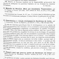 0027 - Page 23 - Analyses. Neurologie. Études spéciales. Cerveau. Les hémorragies cérébrales traumatiques, par Etienne Martin et Paul Ribière. IIe Congrès de méd. légale de langue française... / Maladie de Werlhof. Mort par inondation ventriculaire, par R. Pierret et Duhot... Écho médical du Nord... / Contribution à l'étude étiologique du syndrome de Little, par L. Babonneix. Gazette des hôpitaux... / Jusqu'à quel âge peut-on parler de syndrome de Little ? Par René Cruchet... Province médicale...
