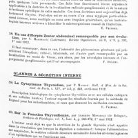 0037 - Page 33 - Analyses. Neurologie. Études spéciales. Nerfs périphériques. Les zonas atypiques, par Jean Minet et J. Leclercq. Revue de médecine... / Un cas d'herpès zoster abdominal remarquable par son évolution, par S. Marinacci... Rivista Ospedaliera... / Glandes à sécrétion interne. Le cytoplasme thyroïdien, par P. Masson. Bull. et mém. de la Soc. anat. de Paris... / Sur la fonction thyroïdienne, par Alberto Missiroli... Archivio di Fisiologia...