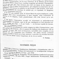 0059 - Page 55 - Analyses. Psychiatrie. Études spéciales. Psychoses constitutionnelles. Un cas de psychose interprétative et imaginative, par Auguste Gonnet. L'Encéphale... / Sur le cas de délire d'interprétation. Atténuation avec l'âge. Conservation de l'intelligence. Mise en liberté, par P. Voivenel... L'Encéphale... / Ouvrages reçus