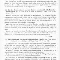 0076 - Page 72 - Analyses. Neurologie. Études générales. Physiologie. Effets de la ligature temporaire des pédicules vasculo-nerveux du corps thyroïde chez le chien, par Georges Bourguignon. C.-R. de la Soc. de biologie... / Ovariectomie et thyro-parathyroïdectomie, par M. Cléret et E. Gley. C.-R. de la Soc. de biologie... / Sur les accidents de nature diverse consécutifs à la parathyroïdectomie, par E. Gley. C.-R. de la Soc. de biologie... / Parathyroïdes, tétanie et traumatisme osseux, par Louis Morel. C.-R. de la Soc. de biologie...