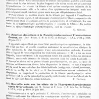 0077 - Page 73 - Analyses. Neurologie. Études générales. Physiologie. Parathyroïdes, tétanie et traumatisme osseux, par Louis Morel. C.-R. de la Soc. de biologie... / Réaction des chiens à la parathyroïdectomie et traumatismes osseux, par Louis Morel. C.-R. de la Soc. de biologie... / Nouvelle note sur les effets de la thyroparathyroïdectomie après ovariectomie, par M. Cléret et E. Gley. C.-R. de la Soc. de biologie...