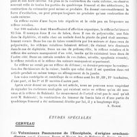 0080 - Page 76 - Analyses. Neurologie. Études générales. Sémiologie. Nouveau réflexe plantaire, par les Docteurs Leo Jacobson et Alfred Caro. (Ueber einen neuen, von der Planta pedis auslösbaren Reflex). Neurol. Centr... / Études spéciales. Cerveau. Volumineux Psammome de l'encéphale, d'origine arachnoïdienne, par G. Etienne, Boppe et Millot. Soc. de médecine de Nancy... Revue médicale de l'Est...