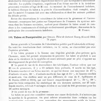 0092 - Page 88 - Analyses. Neurologie. Études spéciales. Moelle. Tabes et puerpéralité, accouchement indolore, par A. Fruhinsholz et A. Remy. Revue médicale de l'Est... / Tabes et puerpéralité, par Strack. Thèse de doctorat Nancy... 1912...