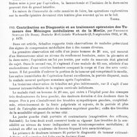 0094 - Page 90 - Analyses. Neurologie. Études spéciales. Moelle. Décompression spinale. Relation de sept cas et remarques sur les dangers et la justification des opérations exploratrices, par Pearce Bailey et Charles-A. Elsberg... The Journal of the American medical Association... / Contribution au diagnostic et au traitement opératoire des tumeurs des méninges médullaires et de la moelle, par Friedrich Schulze... Deutsche Medizinische Wochenschrift...