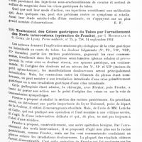 0311 - Page 307 - Analyses. Neurologie. Études spéciales. Moelle. Thérapeutique intra-rachidienne des crises gastriques du tabes : ponction lombaire et injections sous-arachnoïdiennes, par H. Roger et Baumel... Presse médicale... / Traitement des crises gastriques du tabes par l'arrachement des nerfs intercostaux (opération de Franke), par G. Mouriquand et G. Cotte... Presse médicale... / Gangliectomie rachidienne dorsale, par J.-A. Sicard et Desmarest. Presse médicale...