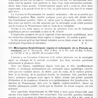 0318 - Page 314 - Analyses. Neurologie. Études spéciales. Méninges. Méningite aiguë syphilitique très précoce, par Ch. Achard et G. Desbouis. Bull. et mém. de la Soc. méd. des hôp. de Paris... / Méningites syphilitiques aiguës et subaiguës de la période secondaire, par E. Jeanselme. Bull. et mém. de la Soc. méd. des hôp. de Paris...