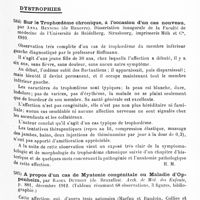 0325 - Page 321 - Analyses. Neurologie. Études spéciales. Glandes à sécrétion interne. La médication hypophysaire, par Lagane, Presse médicale... / Dystrophies. Sur le trophoedème chronique, à l'occasion d'un cas nouveau, par Anna Henning... Dissertation inaugurale de la Faculté de médecine de l'Université de Heidelberg... / A propos d'un cas de myatonie congénitale ou maladie d'Oppenheim, par Raoul Duthoit... Arch. de méd. des enfants...