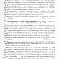 0327 - Page 323 - Analyses. Neurologie. Études spéciales. Dystrophies. Sur l'acromégalie, l'acromégalo-gigantisme et leurs formes frustes. Importance des données formées par la radiographie, par Marquès et Teyron... Archives d'électricité médicale... / Contribution à l'étude de l'acromégalie, par Briguet... Presse médicale... / Dysostose cranio-faciale héréditaire. Contribution au chapitre des dystrophies cranio-faciales localisées, par O. Crouzon. Presse médicale...