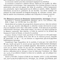 0502 - Page 498 - Analyses. Psychiatrie. Études spéciales. Psychoses constitutionnelles. Pour servir à l'histoire de la démence précoce, par Legrain. Bull. de la Soc. clin. de méd. mentale... / Démence précoce et paranoïa hallucinatoire chronique (Dementia praecox u. paranoïa hallucinatoria chronica), par E. Saiz... Allg. Zeits. f. Psych... / L'évolution de l'hébéphrénie, par Henri Colin. Bull. de la Soc. clin. de méd. mentale...