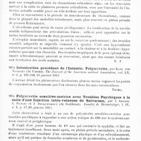 0615 - Page 611 - Analyses. Neurologie. Études spéciales. Nerfs périphériques. Un cas de radiculite de nature rhumatismale de la Ve racine lombaire, par P. Filadoro. Il Policlinico... / Contribution à l'étude des névrites rhumatismales, par R. Pierret. Echo medical du Nord... / Intoxication procédant de l'intestin. Polynévrite, par Karl von Noorden... The Journal of the American medical Association... / Polynévrite sensitivo-motrice avec troubles psychiques à la suite d'une injection intra-veineuse de Salvarsan, par J. Abadie, G. Petges et J. Desqueyroux... Annales de dermatologie...