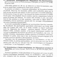 0619 - Page 615 - Analyses. Neurologie. Études spéciales. Glandes à sécrétion interne et syndromes glandulaires. Six types histologiques communs de l'hypophyse humaine, par Laignel-Lavastine et Victor Jonnesco. Bull. et mém. de la Soc. anat. de Paris... / Recherches histologiques sur l'hypophyse des psychopathes, par Laignel-Lavastine et Victor Jonnesco. L'Encéphale... / Contribution à l'étude histologique de l'hypophyse pendant la gestation, par Alfred Siguret. Thèse de Paris..., 1912...