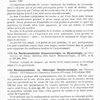 0697 - Page 693 - Analyses. Thérapeutique. Contribution à l'étude de l'anesthésie lombaire en particulier par la méthode de Jonnesco ou rachi-strychno-stovaïnisation, par Jean Massé. Thèse de Paris..., 1912... / Sur l'anesthésie par les injections épidurales dans l'accouchement, par Michel de Kervilly. Presse médicale... / La rachianesthésie tropococaïnique en gynécologie, par Gino Acconci... Bollettino della Società Medico-chirurgica... / Rachianesthésie en chirurgie génito-urinaire, par Nicolich... XVIe Réunion de l'Association française d'urologie... / A propos de la ponction lombaire dans le coma diabétique, par Niclot... Bull. et mém. de la Soc. méd. des hôp. de Paris...