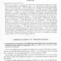 0699 - Page 695 - Société de neurologie de Paris. Séance du 8 mai 1913. Sommaire / Communications et présentations. I. A propos du traitement de l'hémispasme facial par les injections locales (alcool, sels de magnésie, etc.), par MM. Sicard et Reilly (Présentation de malade)
