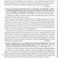 0026 - Page 26 - Analyses. Neurologie. Études générales. Physiologie. Rapports entre les données anatomiques, physiologiques et psychologiques dans les processus gustatifs, par M. Ponzo... Archives italiennes de biologie... / Sur la fonction sécrétrice de la parotide de l'homme. Note. II. Influence inhibitrice de l'activité psychique sur la quantité et sur la qualité de la salive sécrétée, par Bruno Brunacci et Tullio de Sanctis. Archivio di Fisiologia... / Sur l'influence de la résection du plexus coeliaque sur les ilots de Langerhans dans le pancréas, par B.-G. Zagorovsky... Journal de neuropathologie et de psychiatrie du nom de S.-S. Korsakoff... / Contribution à la physiologie des nerfs splanchniques, en rapport avec la pathologie de l'ulcère gastrique, par L. Durante... Archives italiennes de biologie...