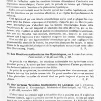 0043 - Page 43 - Analyses. Neurologie. Études spéciales. Névroses. Le mécanisme des phénomènes hystériques, esquisse d'une théorie psycho-physiologique de l'hystérie, par Albert Salmon. Nouvelle iconographie de la Salpêtrière... / Les réactions antisociales des hystériques, par Laignel-Lavastine. Paris médical... / Sur certains troubles fonctionnels du langage, par G. d'Abundo. Rivista italiana di Neuropatologia, Psichiatria ed Elettroterapia...