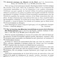 0083 - Page 83 - Analyses. Neurologie. Études générales. Physiologie. Sur l'épilepsie de Brown-Séquard, par L.-S. Arinstein... Revue (russe) de psychiatrie, de neurologie et de psychologie expérimentale... / Activité statique du muscle et du nerf, par C.-J. Sherrington. Brain... / Sur la fonction des muscles immobilisés au moyen de la section des nerfs moteurs, par V. Scaffidi... Archives italiennes de biologie...