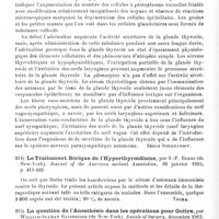 0112 - Page 112 - Analyses. Neurologie. Études spéciales. Glandes à sécrétion interne. Contribution à l'étude de l'activité sécrétoire interne de la glande thyroïde à l'état normal et dans certaines conditions pathologiques, par N.-E. Ossokine. Thèse de Sarratow, 1915... / Le traitement sérique de l'hyperthyroïdisme, par S.-P. Beebe... Journal of the American medical Association... / La question de l'anesthésie dans les opérations pour goitre, par William-Seaman Bainbridge... Annales of Surgery... / L'état actuel de la chirurgie du goitre exophtalmique, par William-Seaman Bainbridge... Journal of the Michigan State medical Society...