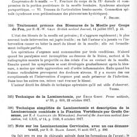 0188 - Page 188 - Analyses. Neurologie de guerre. Moelle allongée, moelle épinière et rachis. Observations cliniques sur les lésions de la moelle par projectiles de guerre, par Giovanni Mingazzini. Il Policlinico (sezione medica)... / Traitement précoce des blessures de la moelle par coups de feu, par H.-M.-W. Gray. British medical Journal... / Note sur les laminectomies cervicales, avec un cas démonstratif, par R.-B. Blair. Lancet...