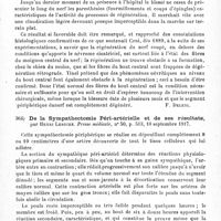 0211 - Page 211 - Analyses. Neurologie de guerre. Chirurgie des nerfs. Régénération du sciatique poplité externe, siège d'une lésion par blessure de guerre, par C. Ceni et V. Desogus. Riforma medica... / De la sympathectomie péri-artérielle et de ses résultats, par Henri Leriche. Presse médicale...