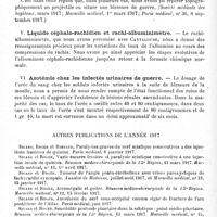 0412 - Page 412 - Travaux des centres neurologiques militaires (Année 1917). Centre neurologique de la 15e Région (Marseille). Médecin-chef : Docteur J.-A. Sicard. III. Pincement tronculaire / IV. Nerfs crâniens / V. Liquide céphalo-rachidien et rachi-albuminimètre / VI. Azotémie chez les infectés urinaires de guerre
