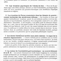 0436 - Page 436 - Travaux des centres neurologiques militaires (Année 1917). Centre neuro-psychiatrique secondaire de la 19e Région (Bizerte). Médecin-chef : A. Hesnard. VII. Les psychoses paludéennes / VIII. Les troubles psychiques de l'abcès du foie / IX. Les troubles du tonus musculaire chez les blessés de guerre : causes incitantes des syndromes réflexes / X. Les abcès cérébraux tardifs sans plaie osseuse : le signe de la réaction tégumentaire / XI. La valeur de l'excitabilité galvanotonique : un nouvel élément de la R. D.
