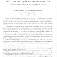 0014 - Page 14 - Mémoires originaux. Neurologie. I. De l'innervation du voile du palais, par Maurice Vernet / II. Nouvelles remarques sur les tremblements. A propos d'une série de trembleurs de guerre, par M. Henry Meige et Mme Athanassio-Bénisty. Société de neurologie de Paris. (Séance du 10 janvier 1918)