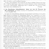 0039 - Page 39 - Analyses. Neurologie. Études spéciales. Cerveau. Fracture de la base du crâne. Histoire ultérieure d'un cas et de sa terminaison vingt-quatre ans après l'accident, par J.-B. Christopherson. Lancet... / Le syndrome infundibulaire dans un cas de tumeur du IIIe ventricule, par Henri Claude et J. Lhermitte. Presse médicale...