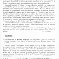 0043 - Page 43 - Analyses. Neurologie. Études spéciales. Cerveau. La forme familiale de la pseudo-sclérose et les autres symptômes attribués à une lésion du noyau lenticulaire, par William-G. Spiller. Journal of nervous and mental Diseases... / Moelle. Tumeur de la moelle épinière, par H. Climenko. New-York neurological Society... Journal of nervous and mental Diseases... / Note sur les périodes du tabes basée sur l'étude de 240 cas, par Maurice Grossmann... Medical Record...