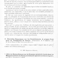 0058 - Page 58 - Société de neurologie de Paris. Séance du 10 janvier 1918. Communications et présentations. II. Hypertrophie des muscles de la jambe consécutive à une lésion du nerf sciatique par balle, par M. J. Lhermitte / III. Nouvelles remarques sur les tremblements. A propos d'une série de trembleurs de guerre (Présentation de 8 malades), par M. Henry Meige et Mme Athanassio-Bénisty / V. Effet du réchauffement sur la pression artérielle locale dans les membres atteints de paralysie infantile spinale ancienne et grave, par MM. A. Souques et J. Heitz