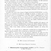 0074 - Page 74 - Société de neurologie de Paris. Séance du 7 février 1918. Communications et présentations. II. Ostéo-arthropathie chronique des orteils et aréflexie chez un blessé de guerre (présentation d'un malade), par M. Henri Français... / V. Hématomyélie traumatique tardive, par M. A. Souques et Mlle M. Henry