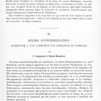 0121 - Page 121 - Mémoires originaux. Psychiatrie. I. Amnésie commotionnelle rétrograde subitement supprimée par une émotion, par P. Haushalter... / II. Délire d'interprétation consécutif à une commotion par explosion de torpille, par J. Capgras et René Bessière