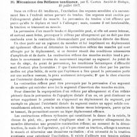 0128 - Page 128 - Analyses. Neurologie. Études générales. Sémiologie. Le réflexe oculo-cardiaque au cours des états de shock, par H. Dorlencourt. Réunion médicale de la IVe Armée... / Mécanisme des réflexes tendineux, par E. Castex. Société de biologie... / Inversion du réflexe achilléen et du réflexe médio-plantaire dans un cas de lésion du nerf sciatique poplité externe, par Georges Guillain et J.-A. Barré. Bulletins et mémoires de la Société médicale des hôpitaux de Paris...