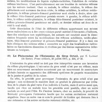 0130 - Page 130 - Analyses. Neurologie. Études générales. Sémiologie. Abolition précoce du réflexe péronéo-fémoral postérieur chez un tabétique polyurique, par Georges Guillain et J.-A. Barré. Bulletins et mémoires de la Société médicale des hôpitaux de Paris... / Le phénomène de l'extension du gros orteil, par E. Landau... Presse médicale... / Les réflexes de percussion plantaire, leur valeur diagnostique, par L. Rimbaud... Presse médicale...