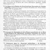 0131 - Page 131 - Analyses. Neurologie. Études générales. Sémiologie. Les réflexes de percussion plantaire, leur valeur diagnostique, par L. Rimbaud... Presse médicale... / Le signe de la flexion du gros orteil par percussion du tendon achilléen, par Maurice Villaret et Marcel Faure-Beaulieu. Presse médicale... / A propos de l'extension et de la flexion paradoxale de la main et des doigts et de l'excitation faradique unipolaire de l'avant-bras, par Cristoforo Pastine. Il Policlinico (sezione medica)... / L'asthénie dans la « nosologie méthodique » de sauvage, par R. Benon et Leinberger... Nouvelle iconographie de la Salpêtrière...